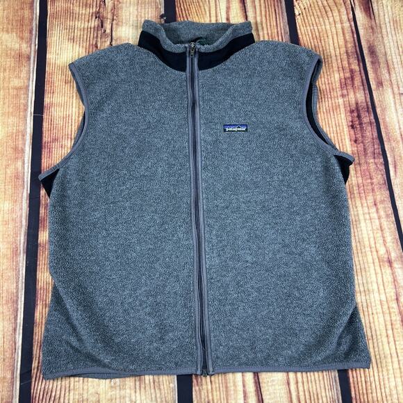 Patagonia Vest Mens XL Gray PEF Lined Fleece Vintage USA Black Rear Zip Pocket